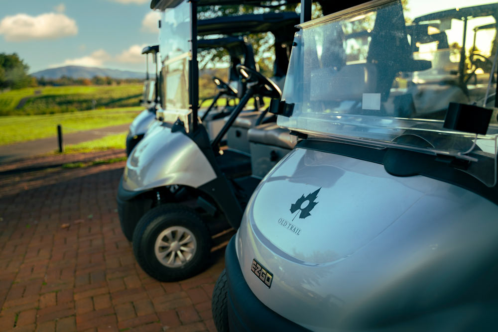 Golf cart for transporting players to the next hole at The Clubs At Old Trail in Crozet, VA