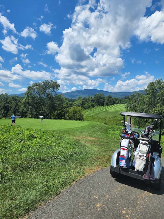 Scenic golf course landscape featuring the majestic Blue Ridge Mountains in Crozet, VA