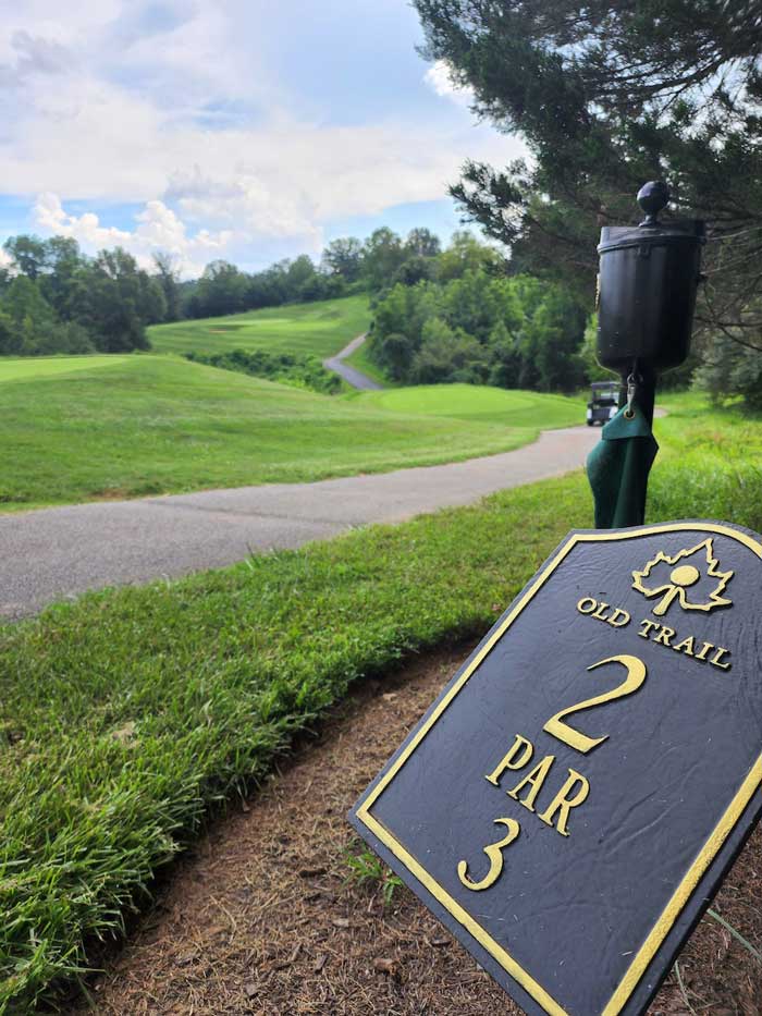 Panoramic outlook of a golf course hole at The Clubs at Old Trail in Crozet, VA